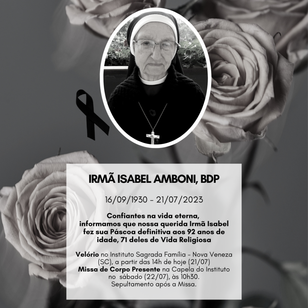 Nota de falecimento: Irmã Isabel Amboni, BDP